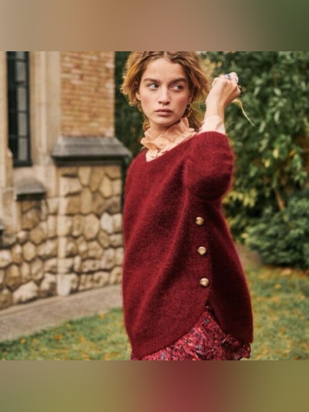 Archived Sezane Paul Sweater Jumper Cranberry Bordeaux Red Wool Kid Mohair Sz M